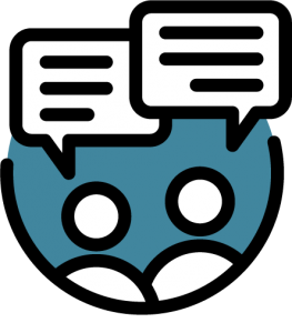 Interpersonal Communication Icon showing two people talking and representing one of the eight National Health Education Standards and associated skill for skills-based health education.