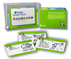 A picture showing a set of student cue cards to support with skills-based health education in alignment with the National Health Education Standards